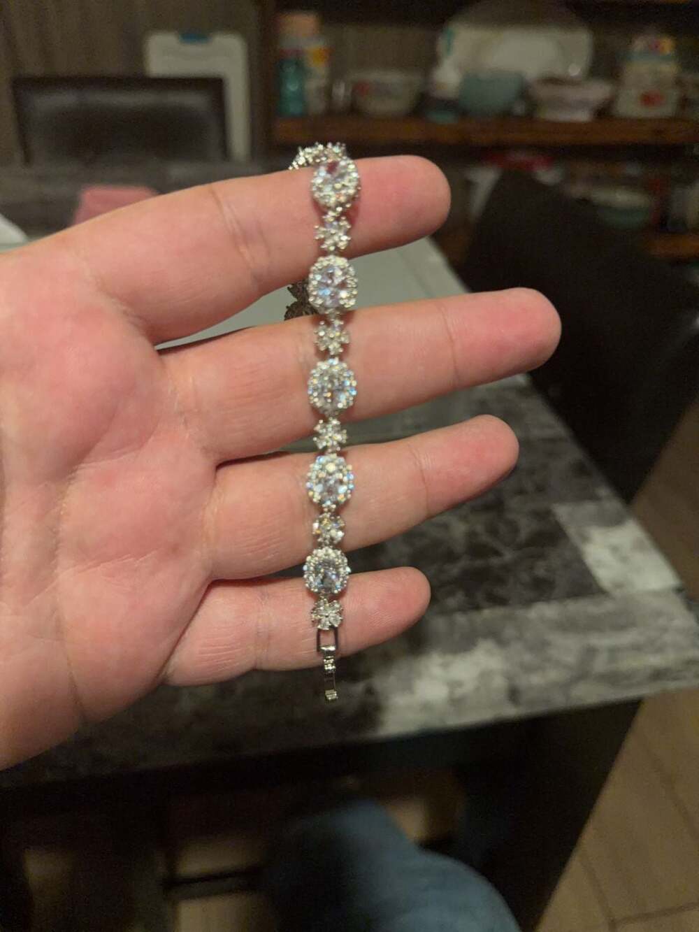 Silver Tone Cubic Zirconia Oval Halo Tennis Bracelet